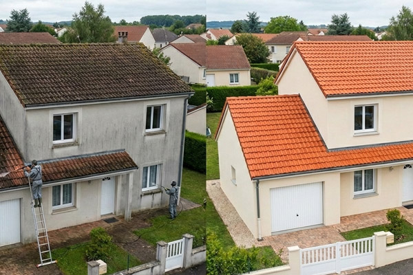 Démoussage complet et application hydrofuge sur tuiles